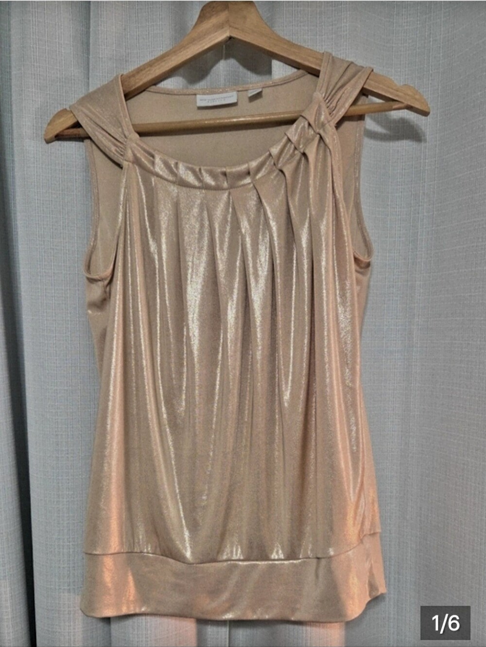 New York & Company Shimmery Blush Knotted Neck Tank